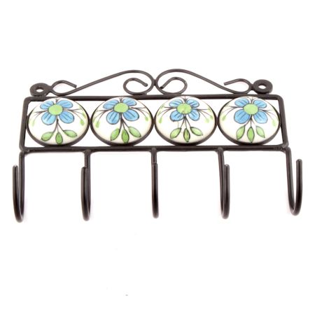 White And Turquoise Floral Tiles Hooks Online